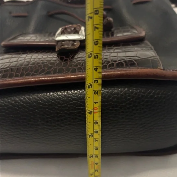 VTG Brighton Black & Brown silver Bucket Bag Crocodile print pebbled leather 90s - Picture 15 of 15